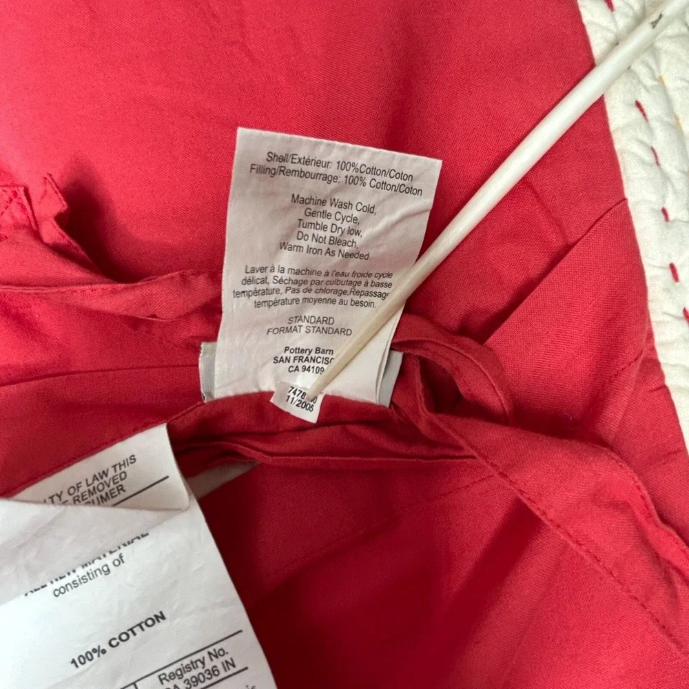 Pottery Barn Red‎ Coral Floral Paisley Quilted Sham Standard Qty 1